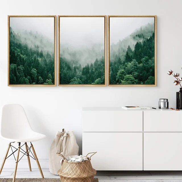 3PCS Natural Mountain Green Forest Canvas Wall Art Painting: A Serene Addition to Any Space