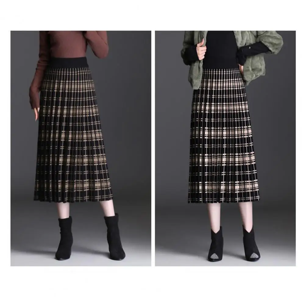 

Elastic Waist Skirt Stylish Women's Knitted Pleated A-line Midi Skirt Cozy Winter Fashion for Dating Daily Wear Women Long Skirt