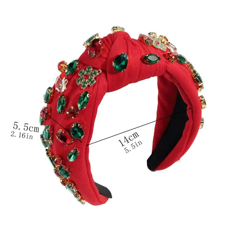 Christmas Knotted Headbands For Women Beaded Rhinestone Headbands Wide Hairband Festive Knot Hairband Holiday Christmas