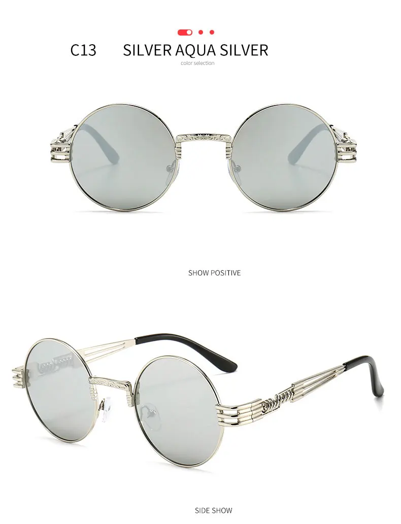 BOYSEEN Punk Stil Metall Sonnenbrille Männer Frauen Runde Vintage Hiphop Sonnenbrille Marke Designer Mode Spiegel Eyegalsses UV400 – Detail 21