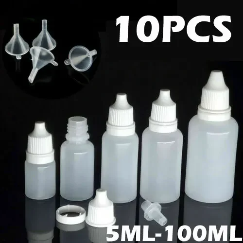 

10PCS X 5ml-100ml Plastic Dropper Bottles Squeezable Eye E Liquid Juice Containers Jars with Nipple Dropples White Caps