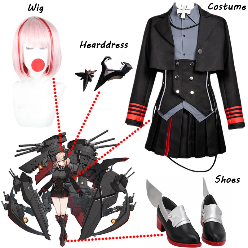 

Game Azur Lane KMS Roon Cosplay Costume Halloween Christmas Gift Fancy Stage Performance Props Black Dress Uniform