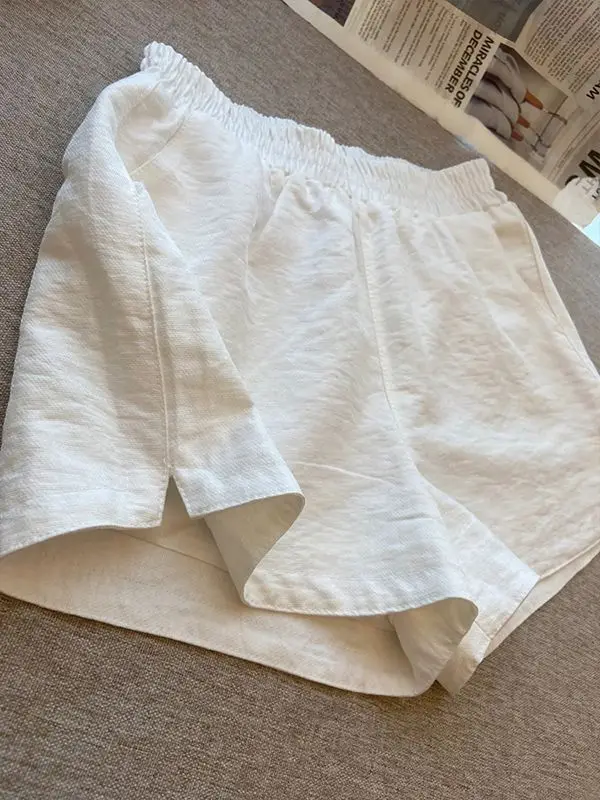 Women S Cotton White Shorts Summer Thin Loose Solid Casual Comfy High Waist Side Slit Breathable Fashion Streetwear New Arrival 1