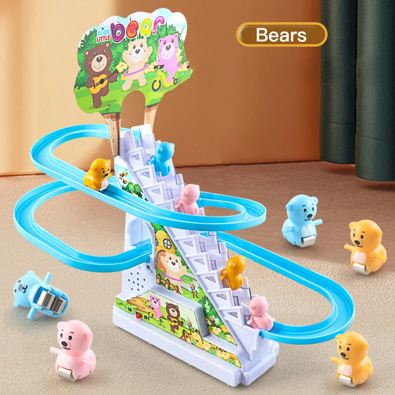 Electric Duck Track Rail Racing Slide Piggy Climbing Stairs Baby Toy LED Lights Musical Slide Roller Coaster Toys for Gift 5