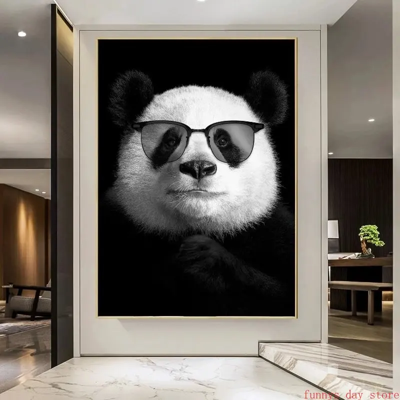 Panda Mit Kaugummi Wandbild | 2x Leinwand 30x40cm | Tier Motiv | Wohnzimmer Deko