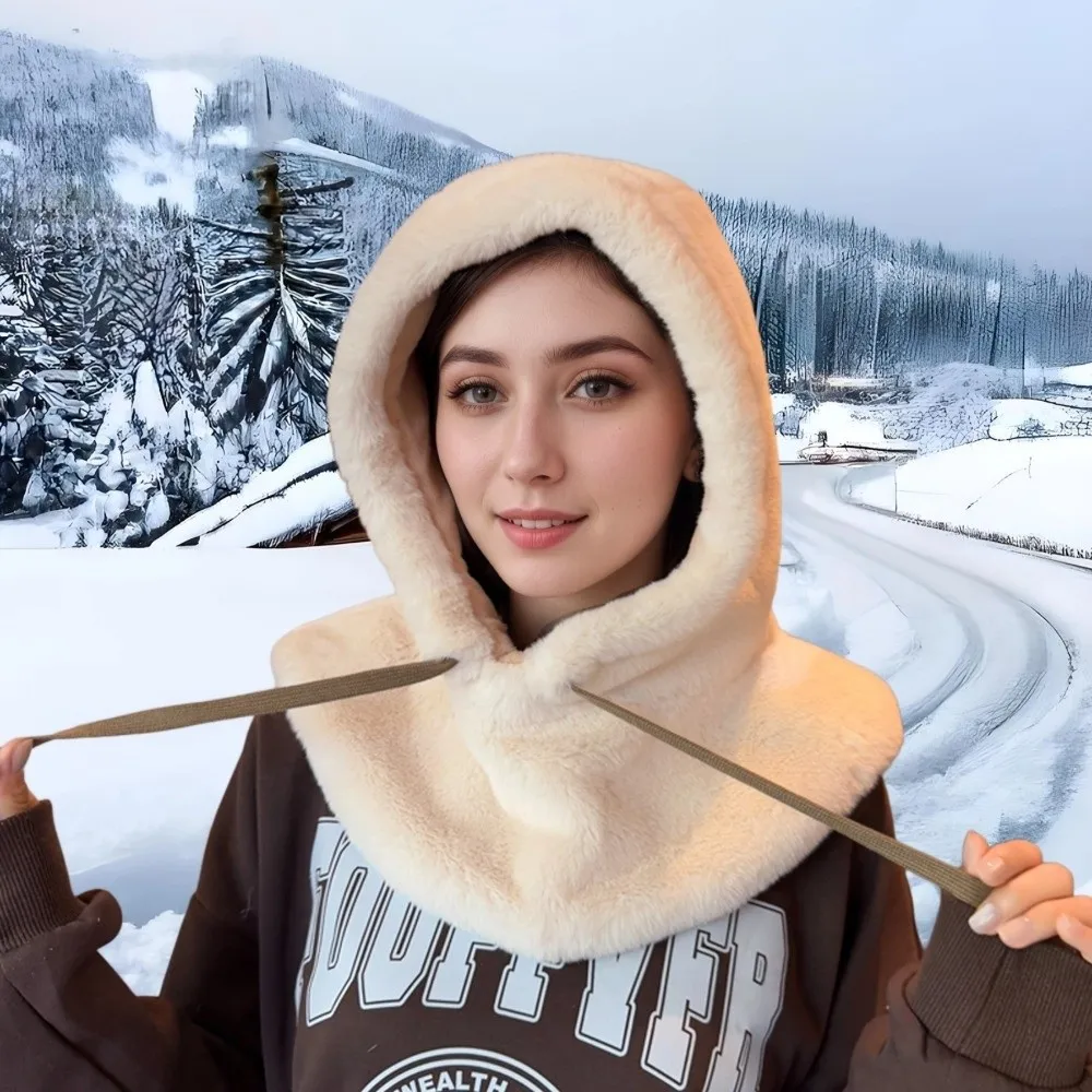 New Warm Shawl Hat Coldproof Windproof Hooded Hat Fluffy Fur Pullover Cap for Outdoor Cycling Skiing