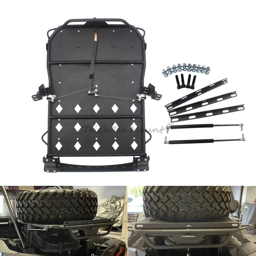 

UTV Pivoting Rear Cargo Rack Kit Spare Tire Cargo Luggage Rear Rack For Polaris RZR XP 1000 Turbo Trails Rocks Edition ATV 14-Up