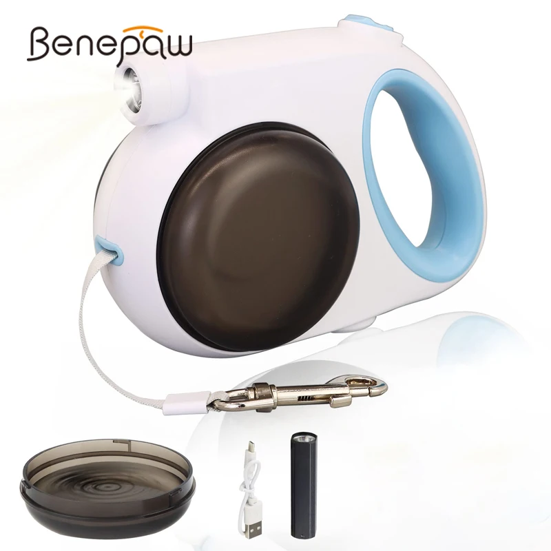 

Светильник Benepaw, выдвижной поводок для собак, крепкий, без запутывания, поводок для домашних животных, для маленьких средних и больших собак, до 40 кг/88lbs, миска для воды, коробка для еды