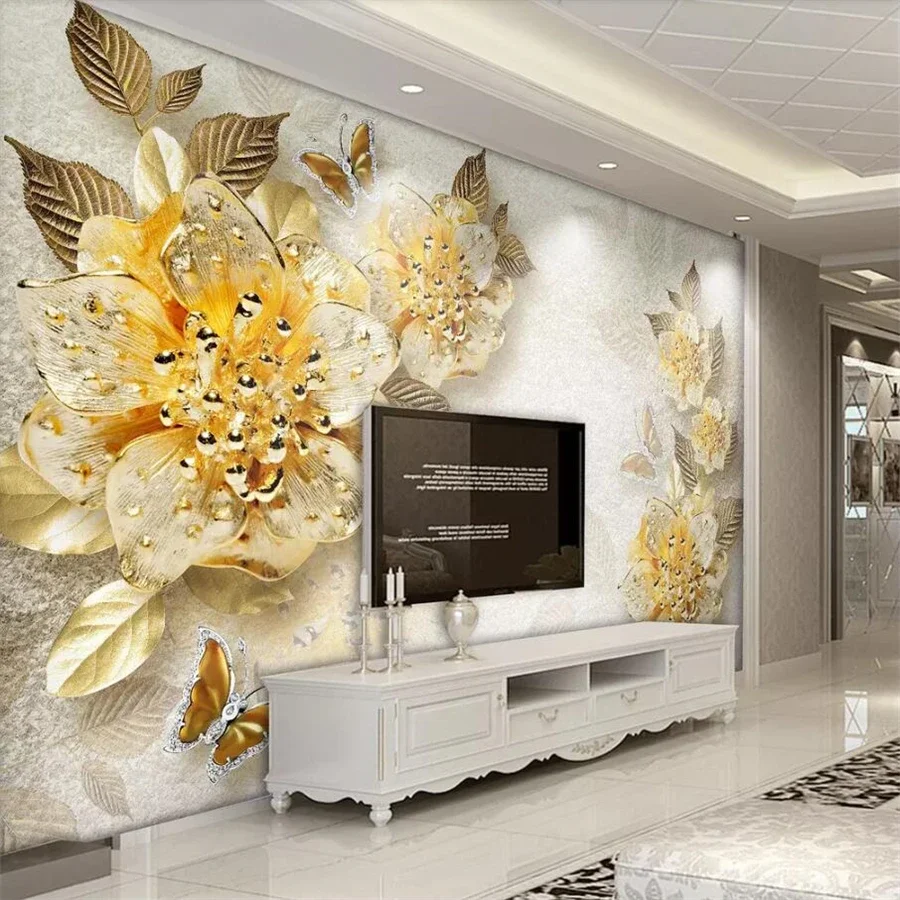 wellyu Custom wallpaper 3d stereo photo murals aesthetic mediterranean flower butterfly jewelry tv backdrop 3d Papel de parede