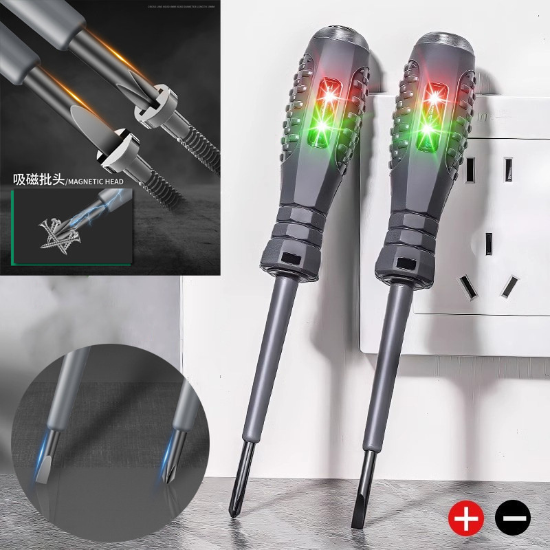 Electrician Test Word/cross Screwdrivers AC Non-contact Induction Test Pen Voltage Tester 12-250V Red Green Induction Lights