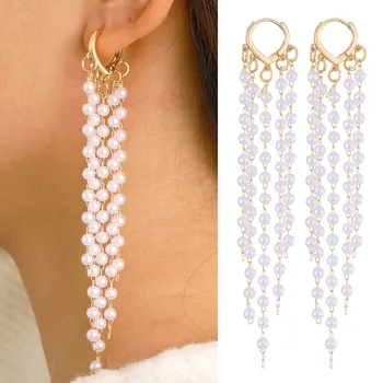 Korean Fashion Long Tassel Pearl Drop Earrings For Women Jewelry 2025 Trending New Luxury Women's Heart Earrings Pendientes Gift