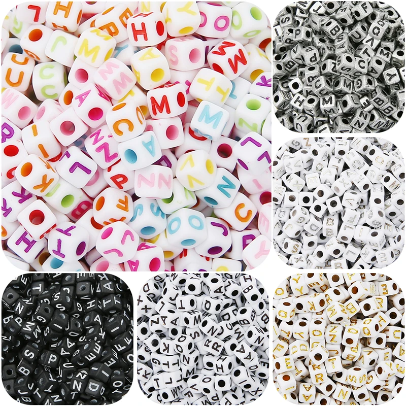 

6x6mm Black Gold Color Square Letter Beads Random Mixed Alphabet Acrylic Loose Beads For DIY Children's Jewelry Making Crafts