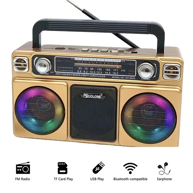 Lychee Draagbare taperecorder, vintage cassetterecorder met AM/FM/SW-radio, ingebouwde luidspreker, AC/DC, 3,5 mm hoofdtelefoonaansluiting, ondersteuning SD-kaart/ USB-ingang (zwart
