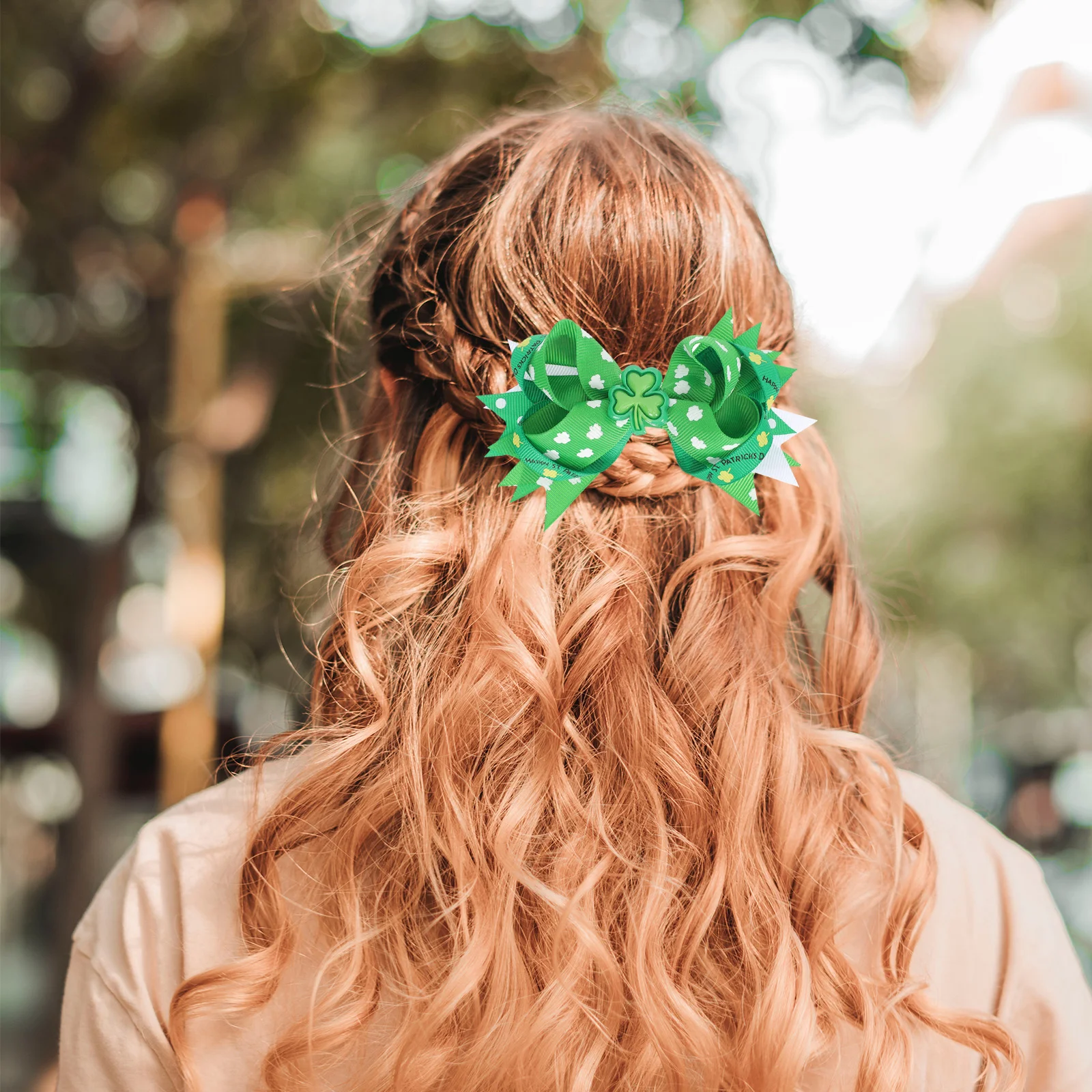 

Fomiyes St Patricks Day Hair Bows Clips Green Shamrock Clover Hair Alligator Pin Grosgrain Ribbon Boutique Hair Accessories