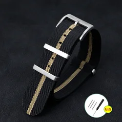 Ribbed Nylon Watch Strap - Durable Watchband Accessory - 22mm (Black Gold)