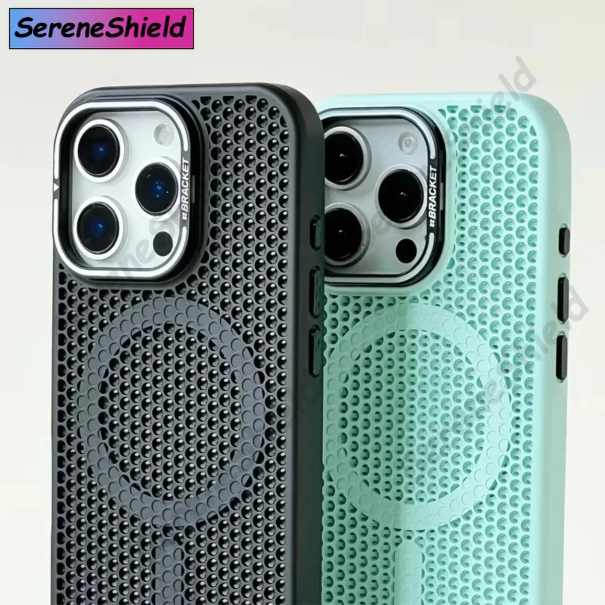 Honeycomb Grid Mesh Cooling Phone Case with Alloy Lens Bracket and Wireless Charging Capability
