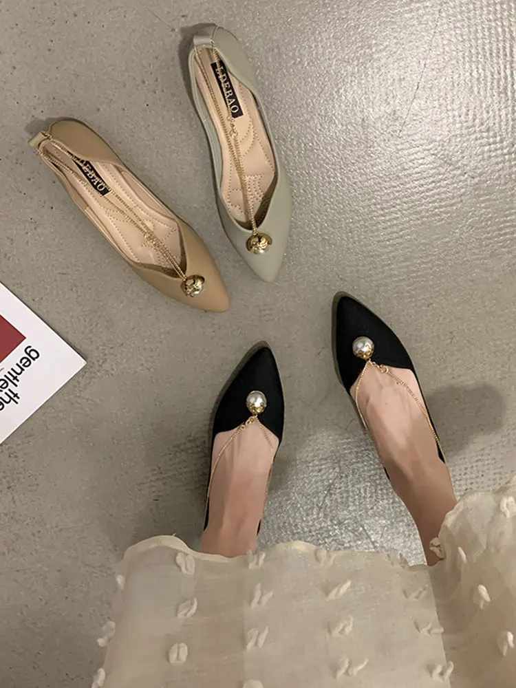 

Туфли-лодочки женские на нескользящей подошве, с цепочкой и жемчугом