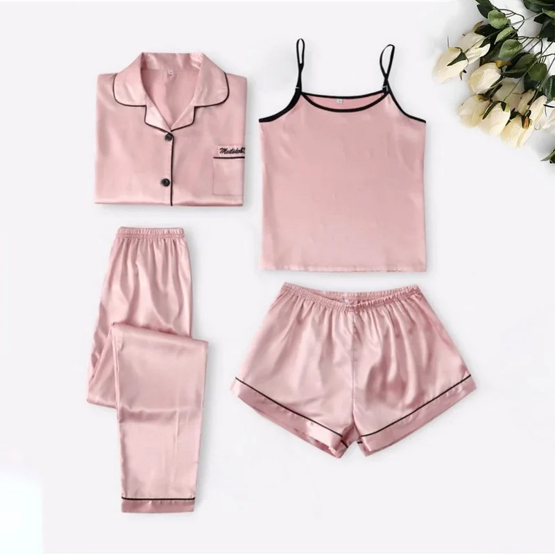 Women Pajamas Set Women Pajama Suit Leepwear Female 5/4/2PCS Pajamas Set Satin Pyjamamas Lace Patchwork Bril Wedding Nightwear Rayon Home Wear Nighty&Robe Suit