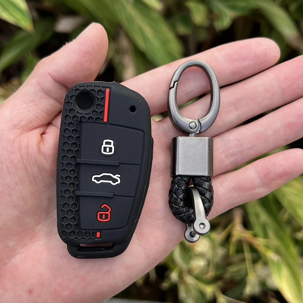 Silicone Car Key Cases Protector Cover 3 Buttons Folding Remote Control Key For Audi A1 A3 A6 Q2 Q3 Q7 TT TTS R8 S3 S6 RS3 RS6