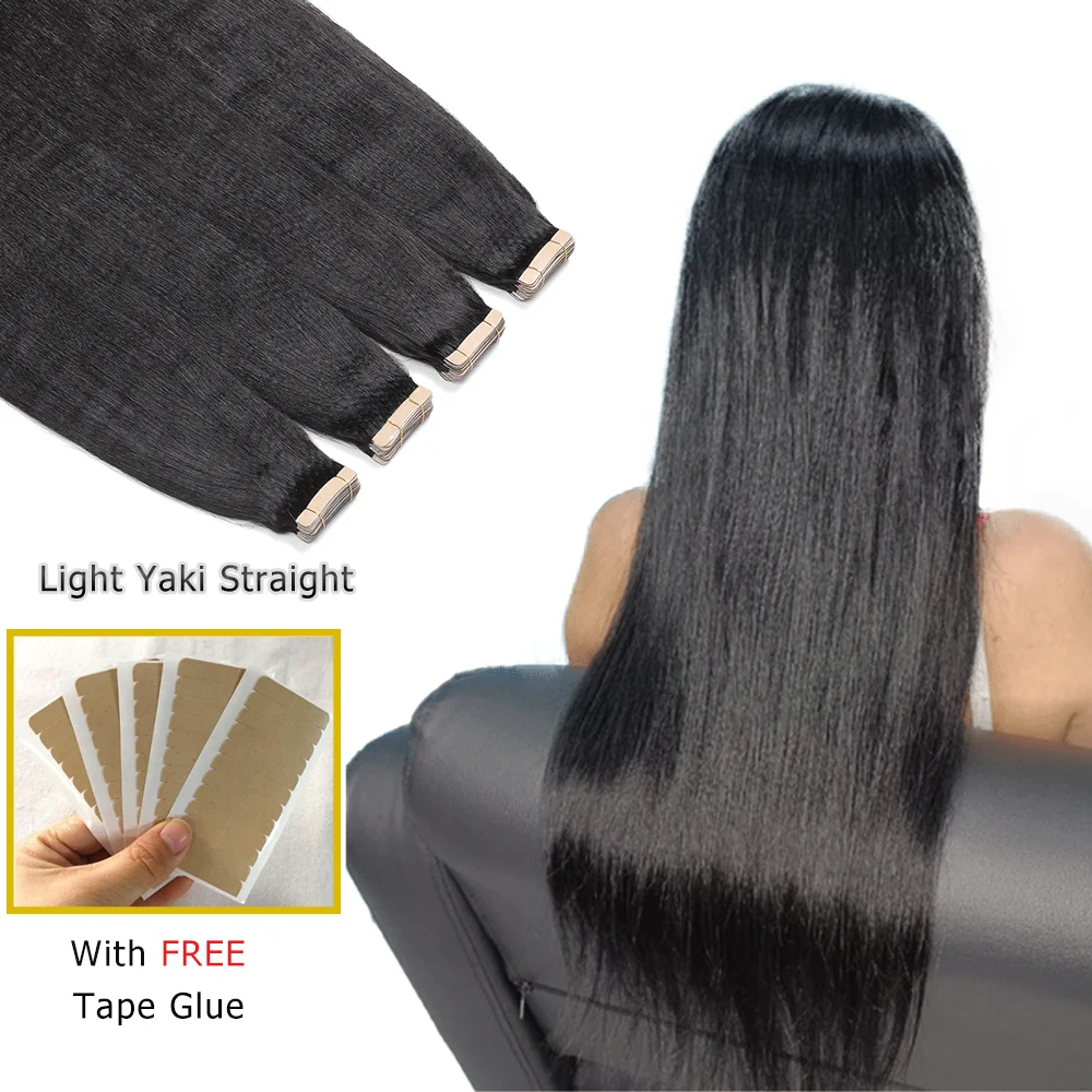 LightYakistraightTapeInHairExtensionsSilkPressedYakiStraightTapeInExtensionsRemy