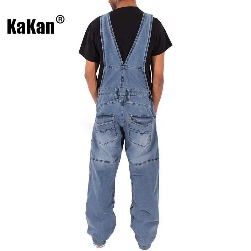 Kakan - European and American New Versatile Work Wear Strap Jeans Men's Wear, Simple Multi Pocket Loose Fit Jeans K54-0502