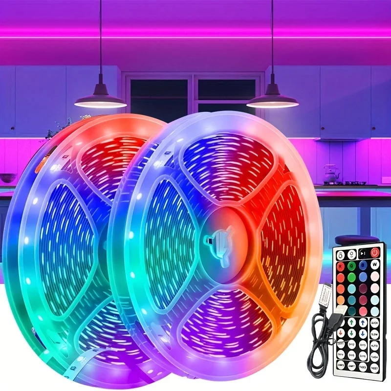 Music Sync RGB LED Strip Lights Bluetooth 45M(3 Rolls Of 15M) USB Color Change Smart Remote Control & APP Control For Home Decor