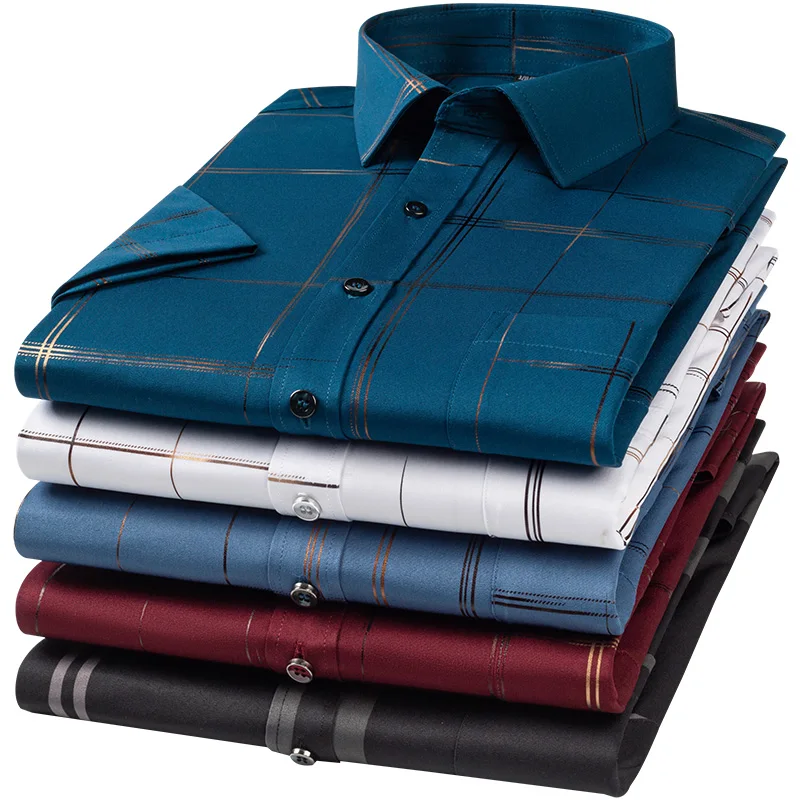 New Men's Solid Color Stretch Long Sleeve Business Casual Thin Shirt