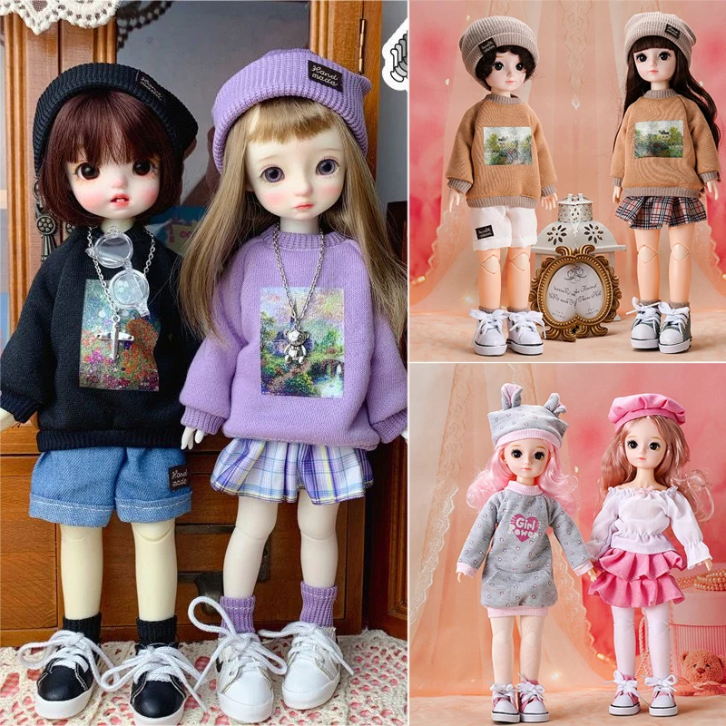 

New 1/6 BJD Doll Clothes Suit Sweater Hat Pant Sock 4 Point Set for 30cm 12inch BJD Doll Clothes Outfit Dress Up Accessories