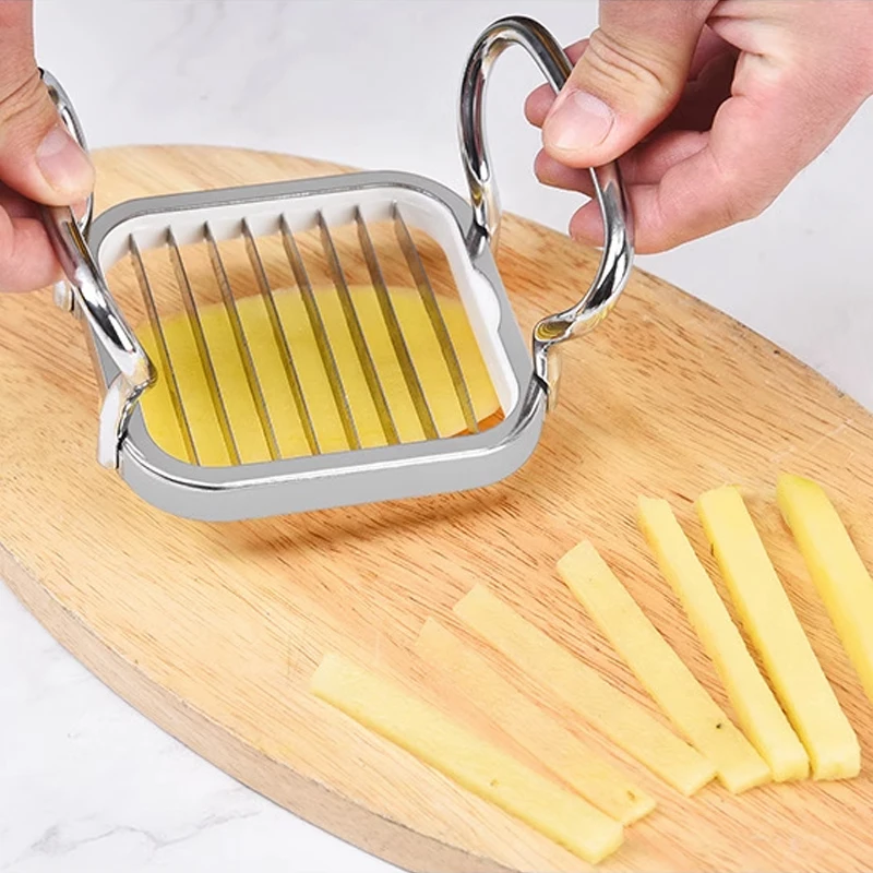 Manual Strip Chopper 1 Metal Handle and 5 Blades Multifunctional Fruit Vegetable Cutter Potato Chip Stainless Steel Fruit Slicer