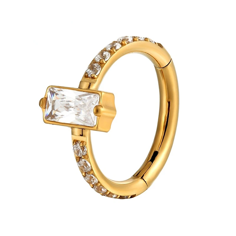 1PC G23 Titanium Zircon Stone Nose Ring Hinged Hoop Segment Clicker Ear Cartilage Tragus Helix Piercing Fashion Body Jewelryc