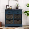 Rustic Storage Cabinet Cabinet with 2 Drawers and 4 Classic Fabric Basket for Kitchen/Entryway/Living Room, Antique Navy 2