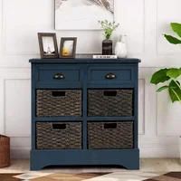 Rustic Storage Cabinet Cabinet with 2 Drawers and 4 Classic Fabric Basket for Kitchen/Entryway/Living Room, Antique Navy 2