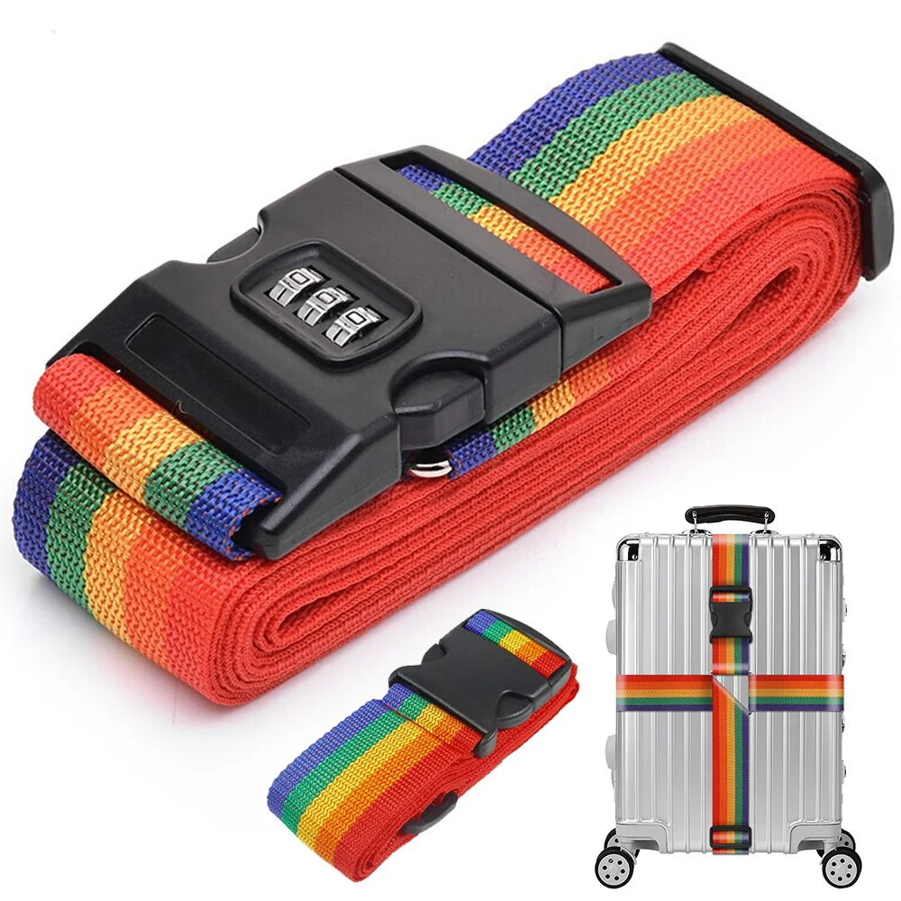 

Travel Luggage Strap Adjustable Rainbow Password Lock Belt Baggage Secure Buckle Lock Anti-theft Luggage Strap Bundling Belt