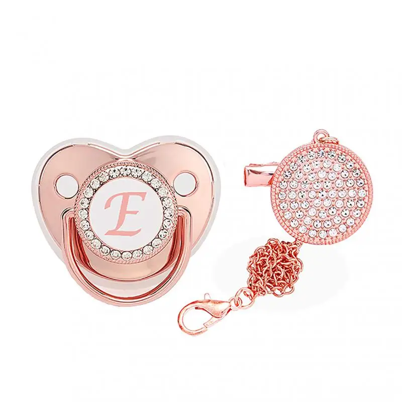 Rose Gold Bling BPA Free Silicone Baby Pacifier And Clips