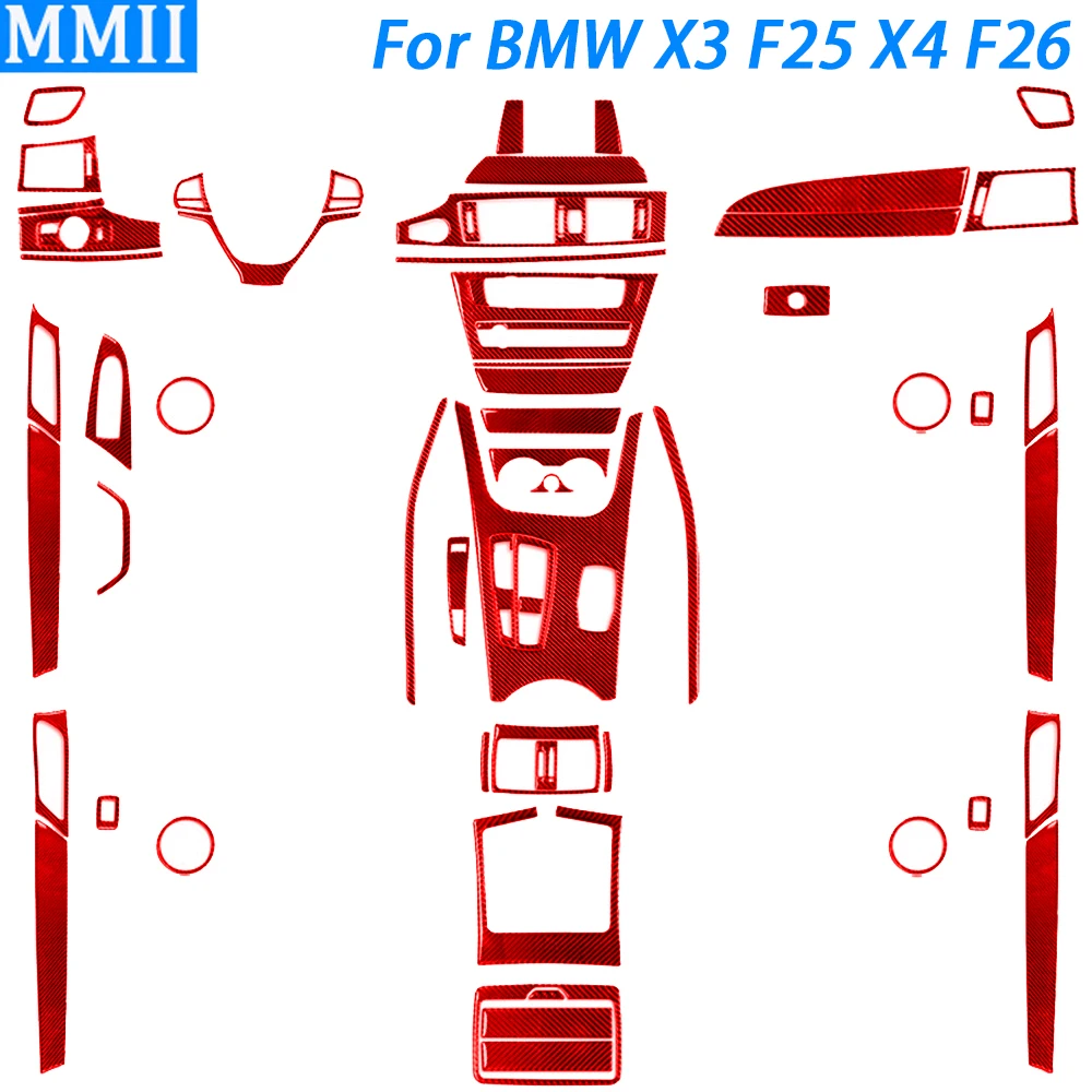 

56Pcs Red Carbon Fiber Kits Full Trim Car Interior Decoration Accessories Sticker For BWM X3 F25 2011-2017 X4 F26 2014-2017