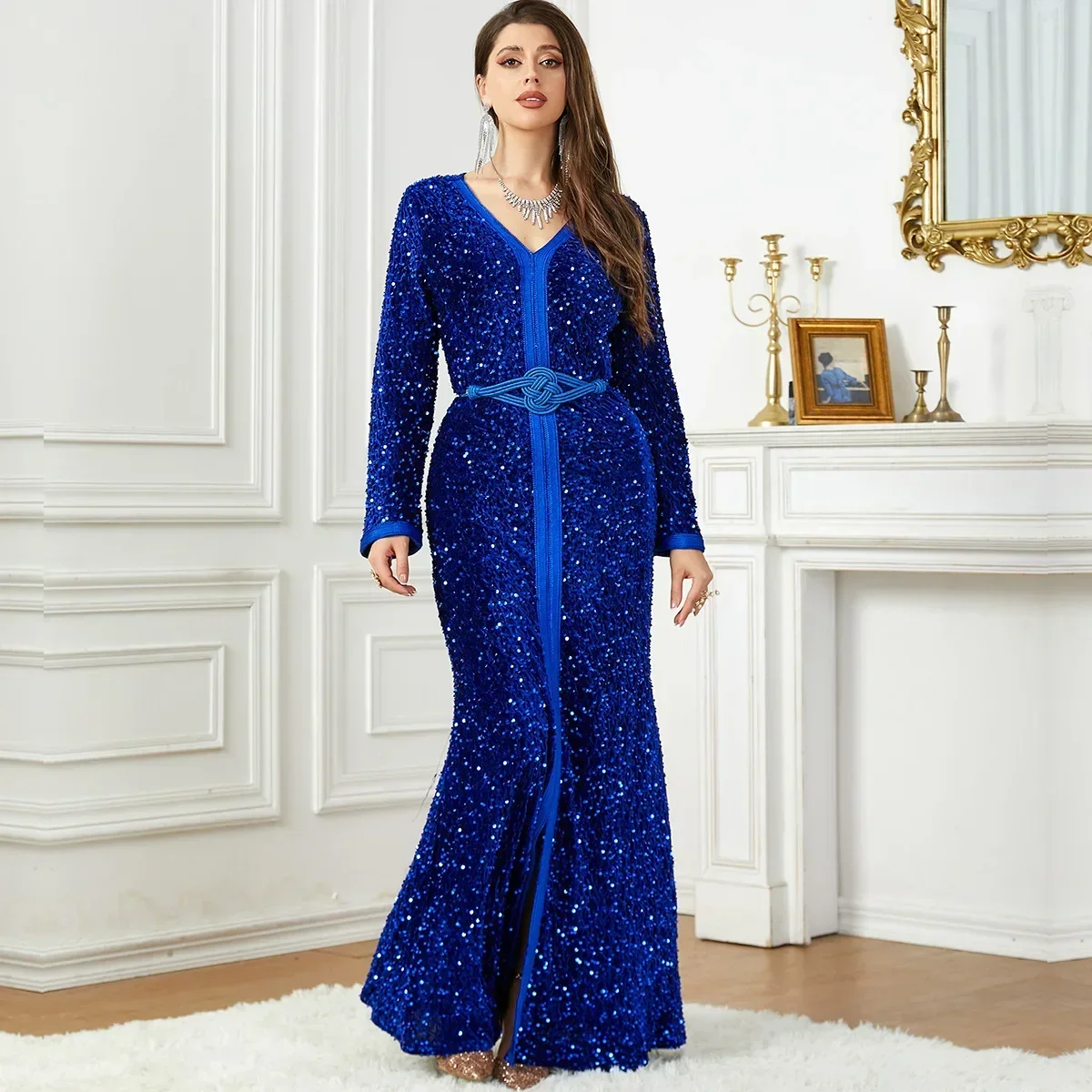 Party Abaya for Women Autumn Velvet Sequins Arabic Long Dress Muslim Dubai Evening Gowns Moroccan Kaftan Ramadan Eid Dresses