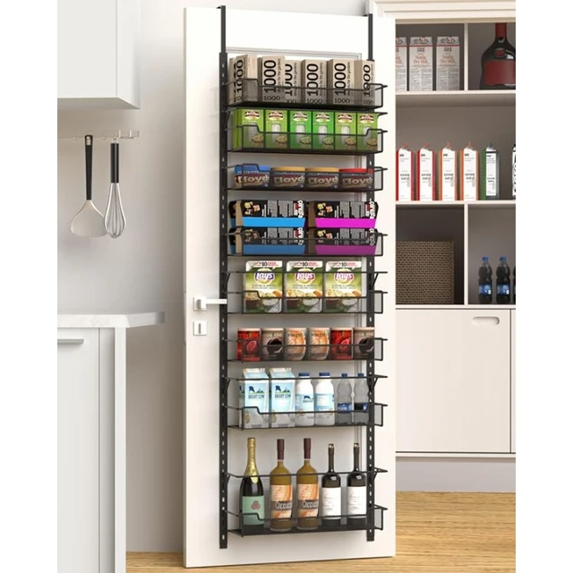 Deluxe 6 Tier Metal Over Door Pantry Organization Storage Rack, Hanging  Kitchen Spice Can Organizer Perfect for Organizing Over - AliExpress