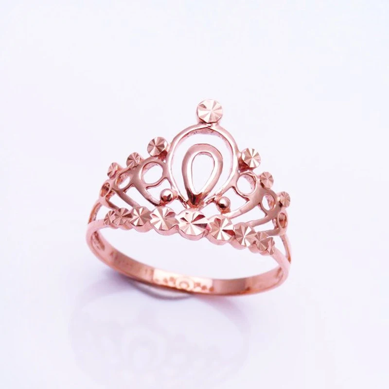 

585 Purple Gold Queen Crown Ring Exquisite Romantic Light Luxury 14K Rose Gold Wedding Engagement Jewelry for Women Opening