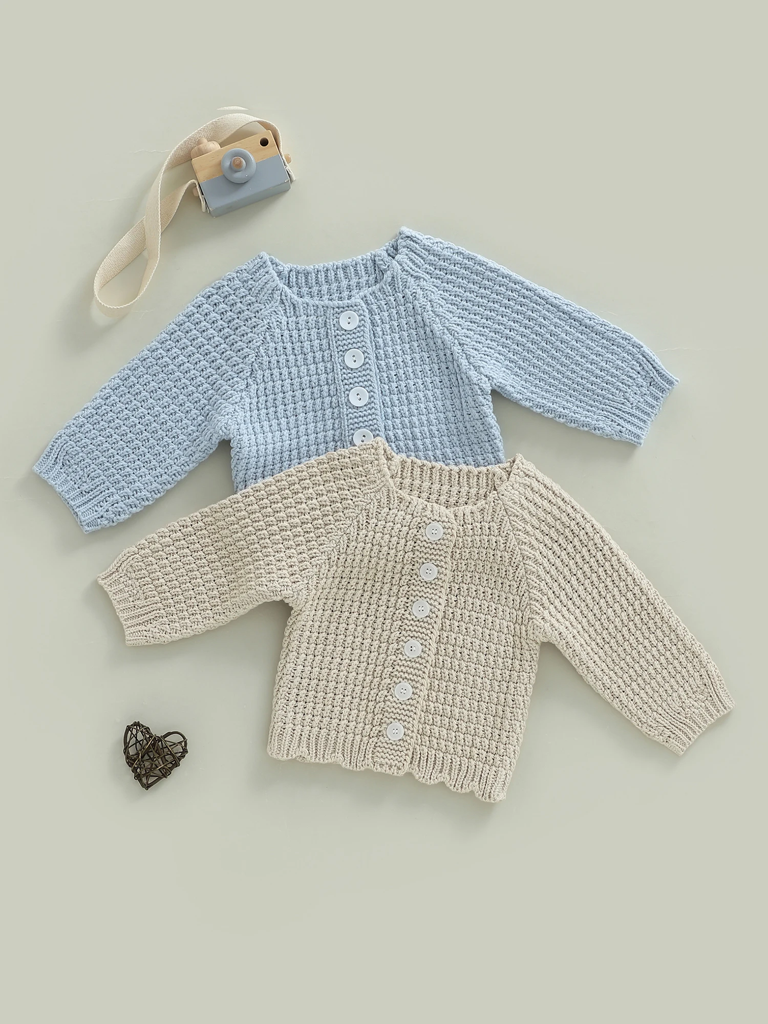 Toddler Baby Fall Cardigan Sweater Solid Color Button Down Crew Neck Long Sleeve Knitted Tops