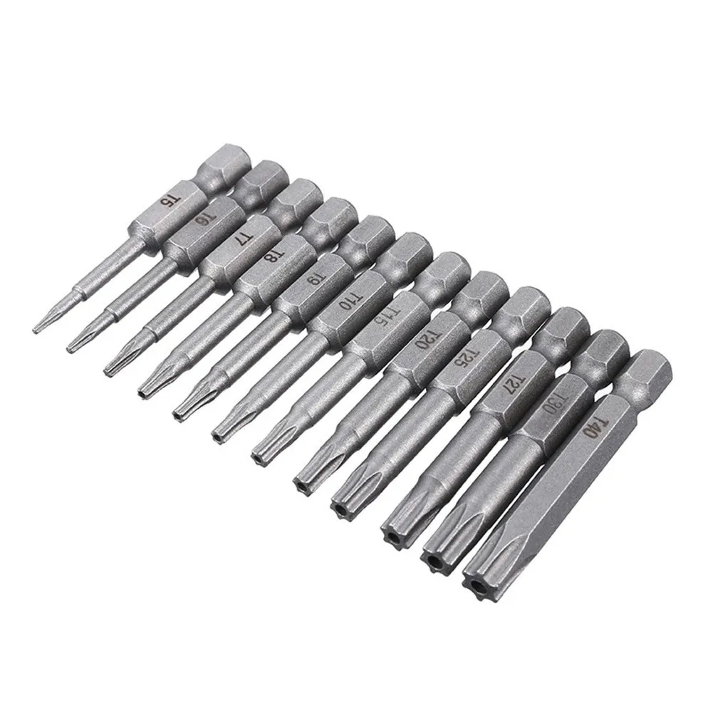 구멍이 있는 Torx 스크루 드라이버 비트, T5 Torx T7 T15 T20 T25 T27 T30, 1/4 인치 육각 생크 전기 스크루 드라이버 스타 비트 세트, 50mm, 1 개