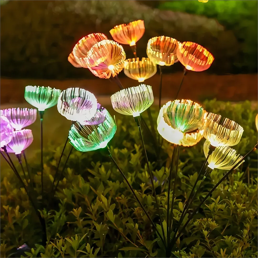 2pcs Outdoor Solar Jellyfish Light, Solar Pathway Lights Outdoor, Fiber Optic LED, Courtyard, Garden, Villa, Lawn, Waterproof, C