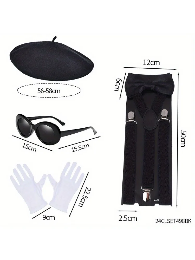 PESENAR Mime Artist Accessories 6Pcs with Beret Hat Suspender Scarf Gloves Face Paint Socks for Halloween mime Costume cosplay hats game cosplay props animal costume set disco hip hop costume set lolita gloves anime cosplay socks cosplay scarf cowl anime gloves