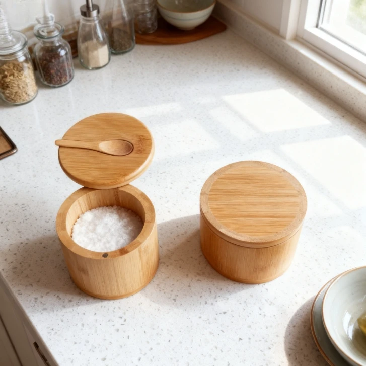 צנצנות תבלינים מלח פלפל צנצנת במבוק תיבת תבלינים קערת אחסון סיר עץ מחזיק סוכר מכסה פונקציה קערות מרובות