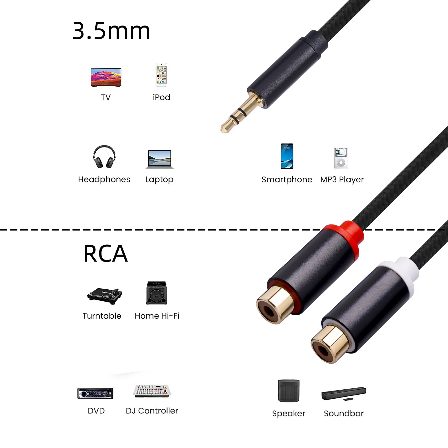 3.5mm M  2RCA F 0.3m  ̺, ޴ ǻ TV   ̺