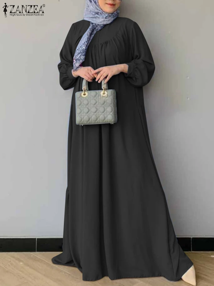 

ZANZEA Muslim Hijab Dresses Eid Mubarek Abaya Solid Robe Femme Long Sleeve Maxi Sundress Isamic Long Dress Vestido Turkey Kaftan