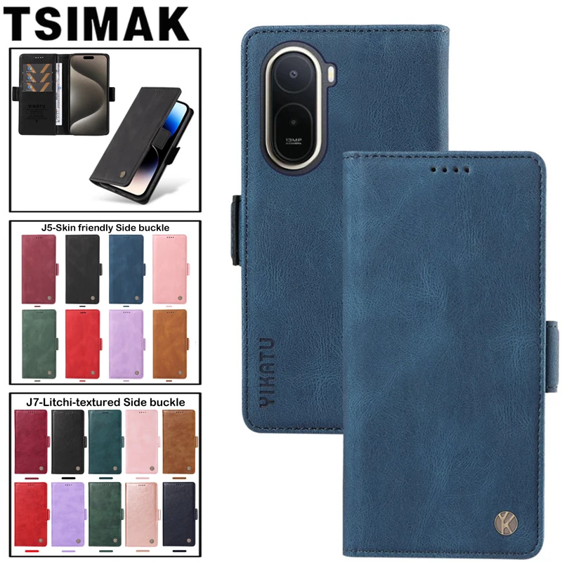 Litchi-Textured Leather Flip Wallet Case with Side Buckle
