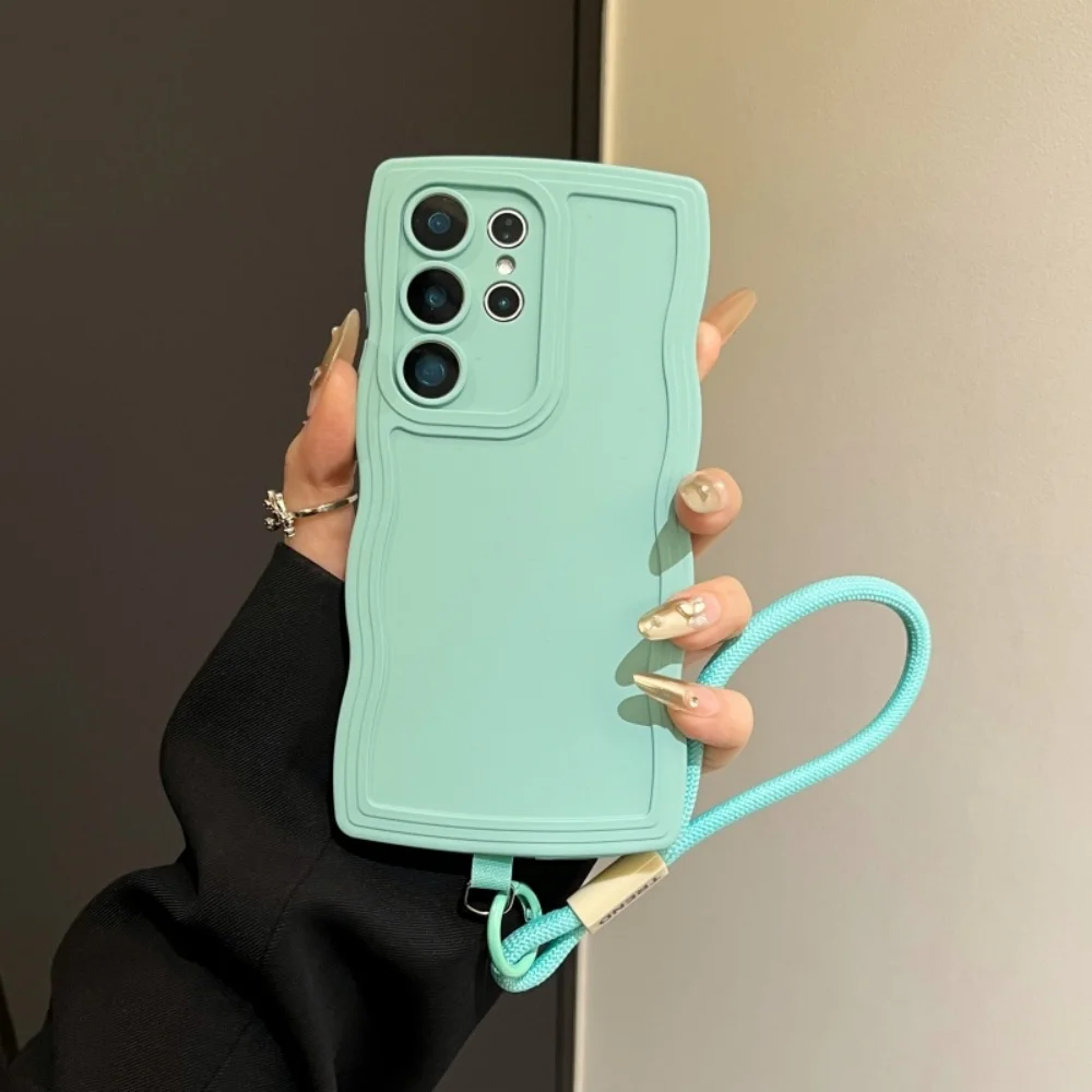 Fashion Wave Border Wrist Strap Case with Lanyard - Soft TPU Cover