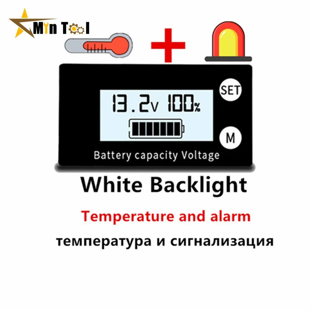 Battery Capacity Indicator DC 8V-100V Lead Acid Lithium LiFePO4 Motorcycle Voltmeter Voltage Meter 12V 24V 48V 72V Car Supply