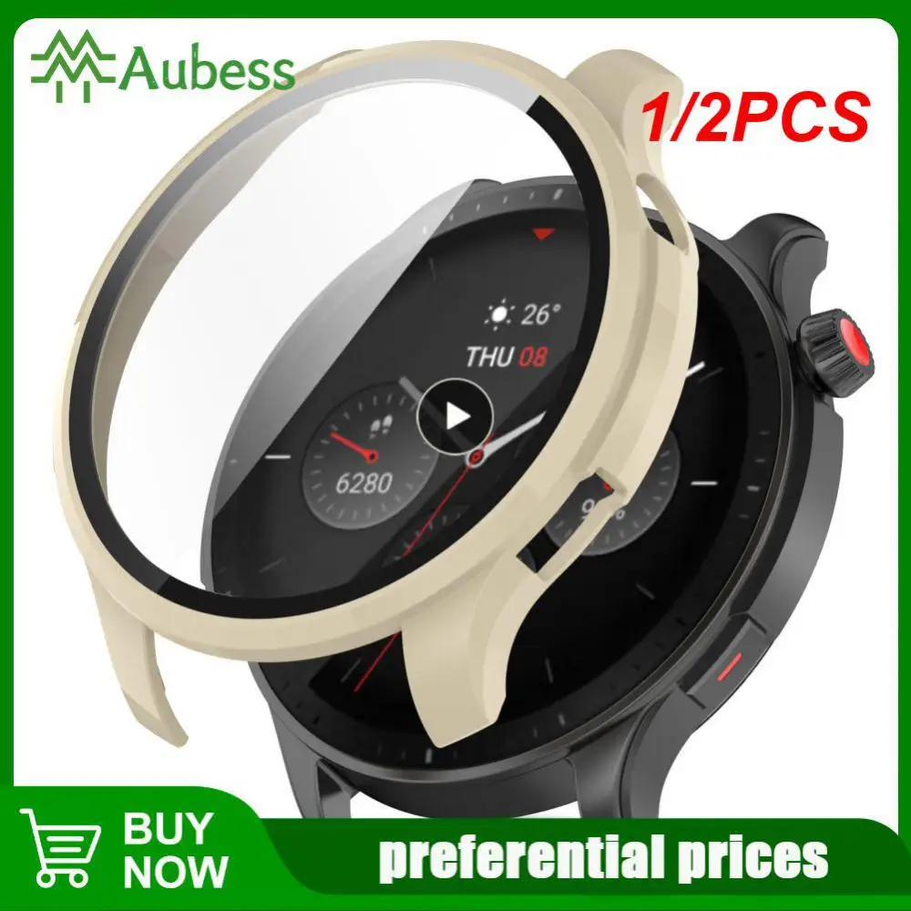 1/2 Pz Per Amazfit Gtrprotective Cover + Vetro Temperato Per Amazfit Gtr 3 Screen Protector Per Amazfit Gtr4 Gtr3 Watch