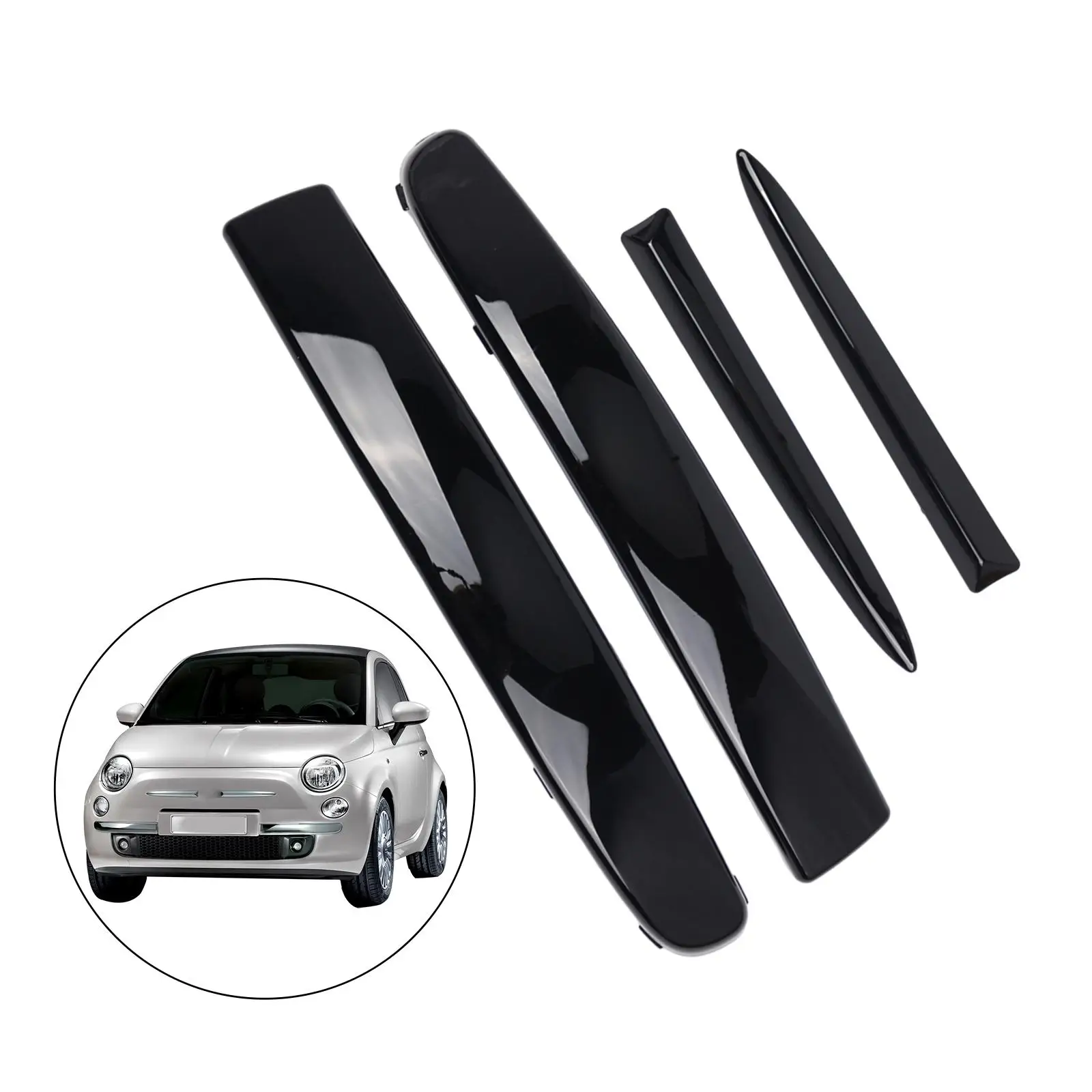 

4 Pieces Front Upper Grill Moulding Trim 735455042 Black 735455041 for 500 Vehicle Spare Parts Direct Replacement